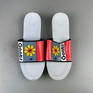 Goats Graphic Slide Sandals in White Red Blue